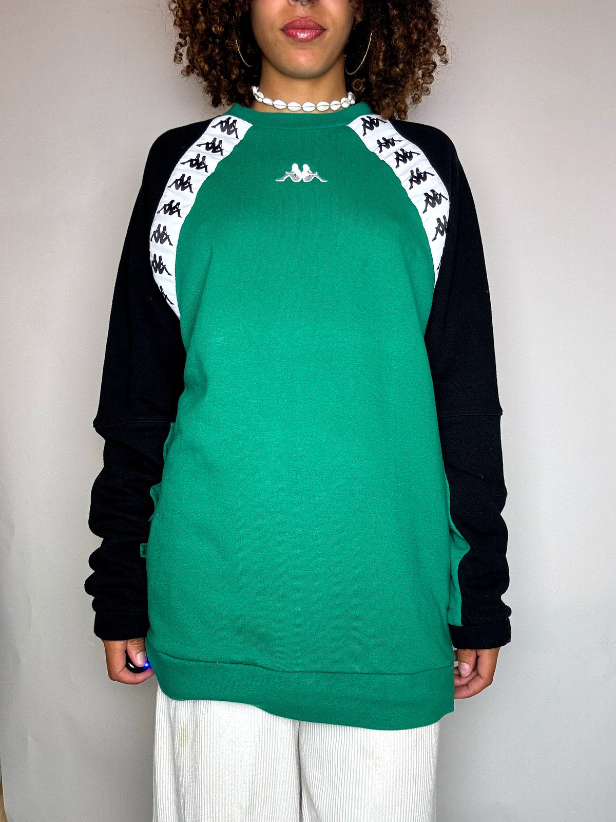 KAPPA Vintage-Sweatshirt, grün und schwarz, Größe M