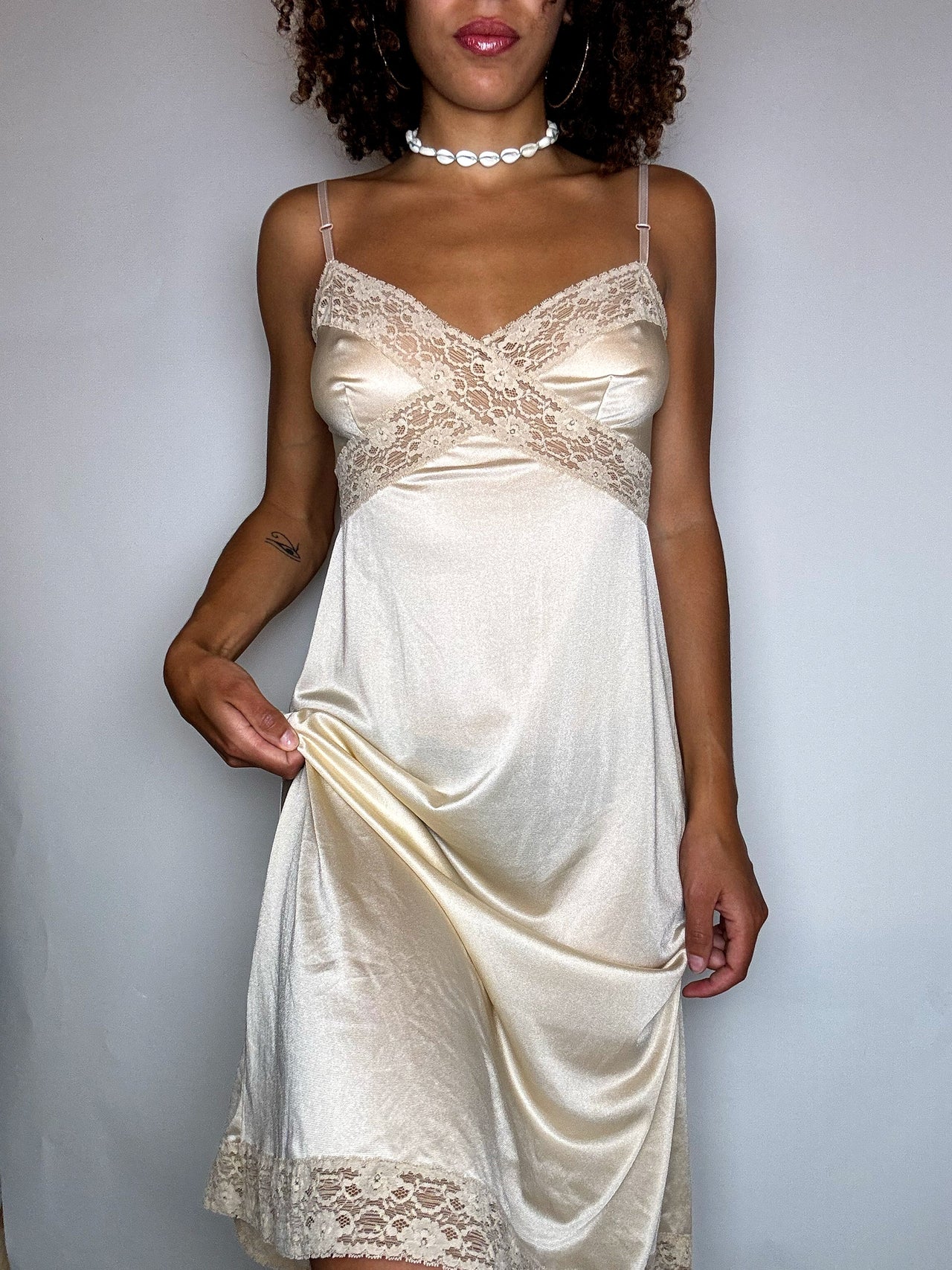 Robe lingerie beige S/M vintage