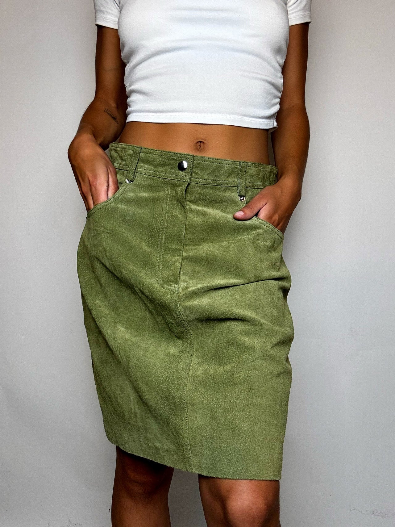Jupe en daim verte M/L vintage