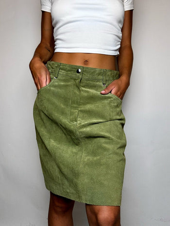 Jupe en daim verte M/L vintage