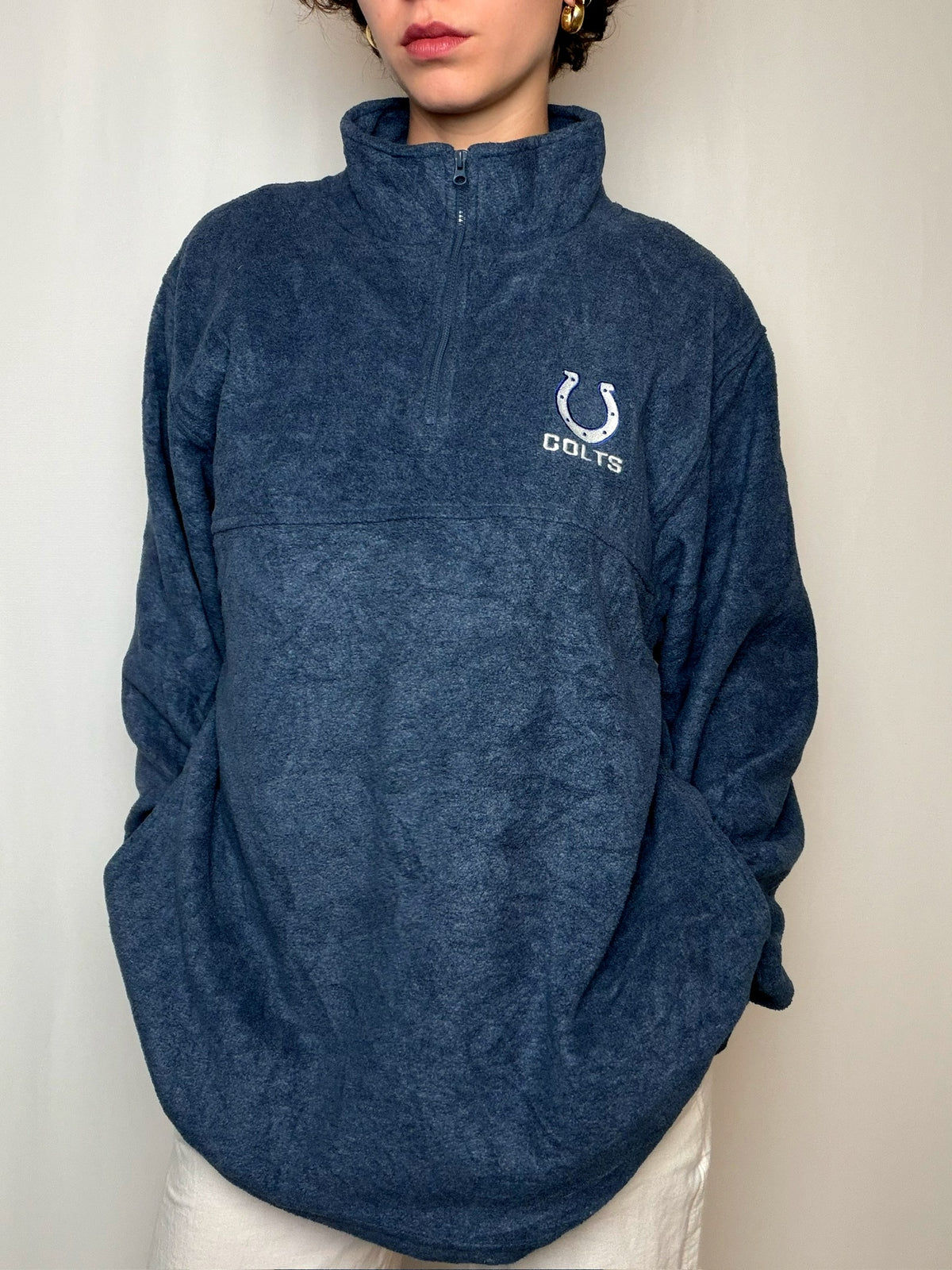Polaire zippée bleu chiné NFL M vintage