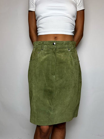 Jupe en daim verte M/L vintage