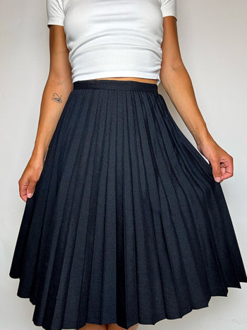 Jupe plissée en laine noire S vintage