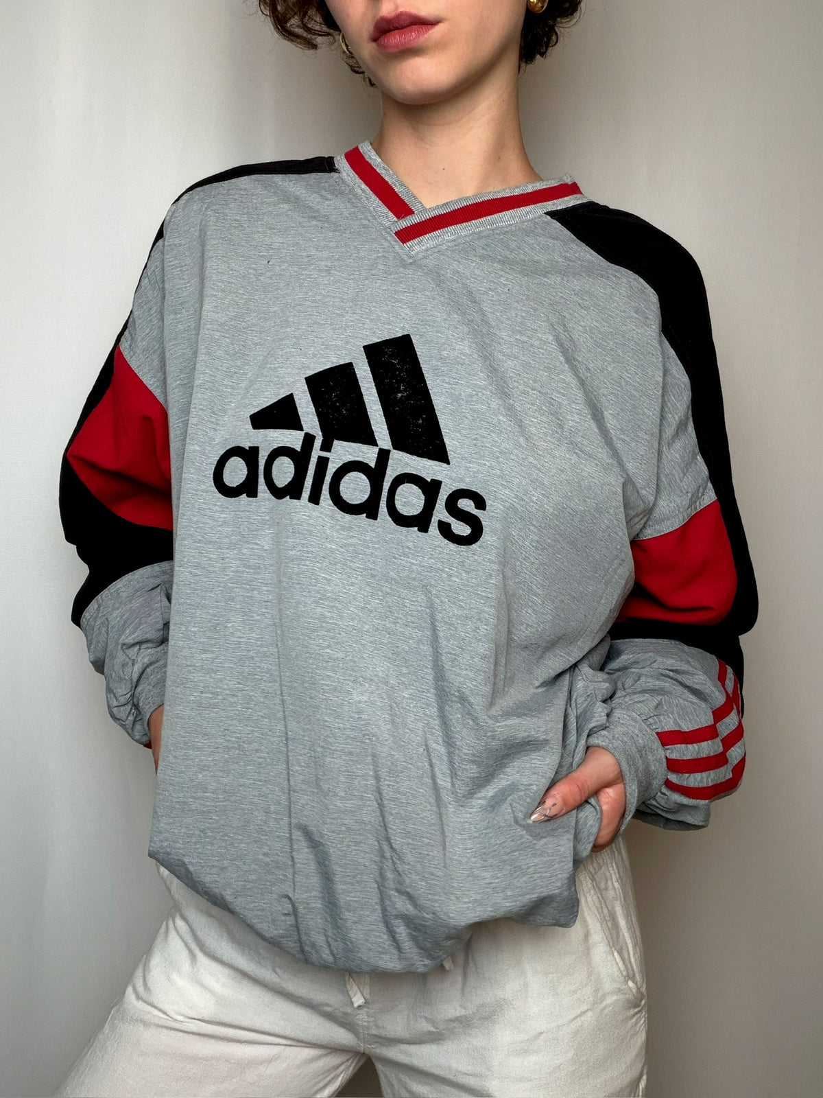 Sweat gris réversible Adidas L vintage