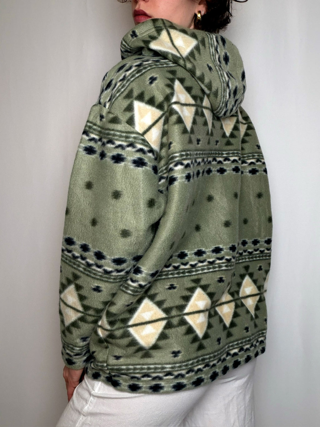 Polaire verte à capuche XL vintage