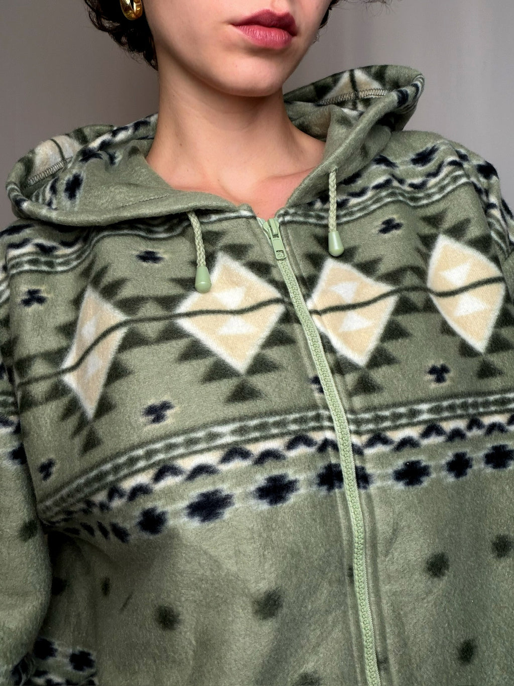Polaire verte à capuche XL vintage
