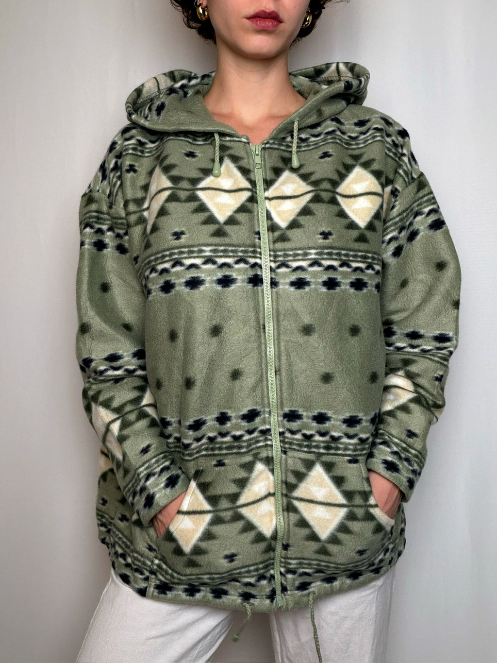 Polaire verte à capuche XL vintage