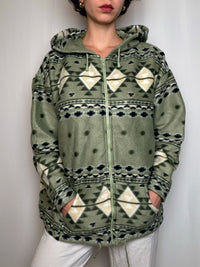 Polaire verte à capuche XL vintage