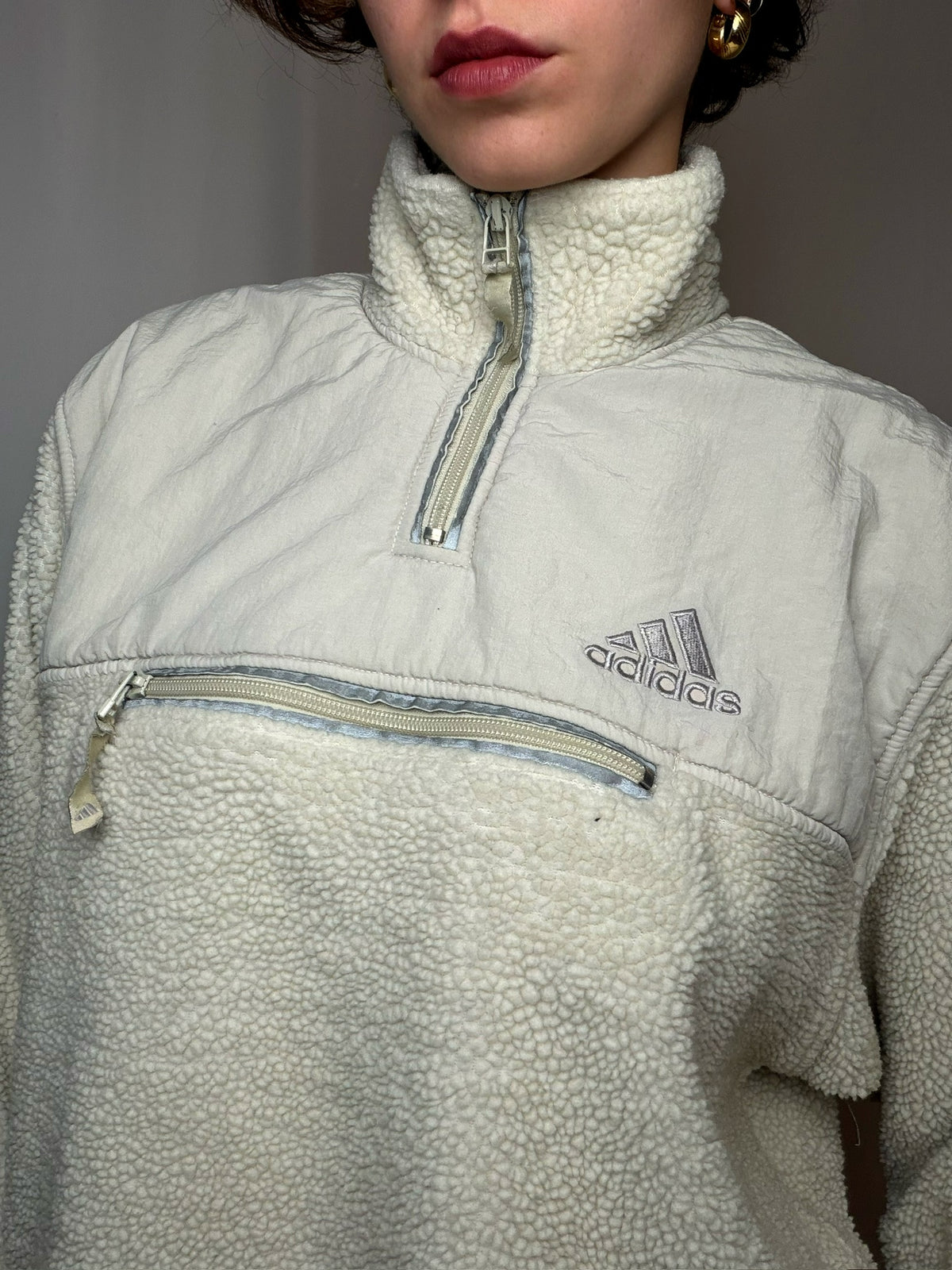 Polaire blanche molletonnée Adidas M vintage