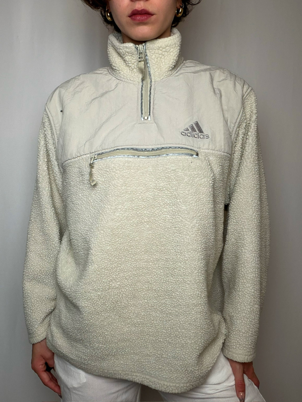 Polaire blanche molletonnée Adidas M vintage