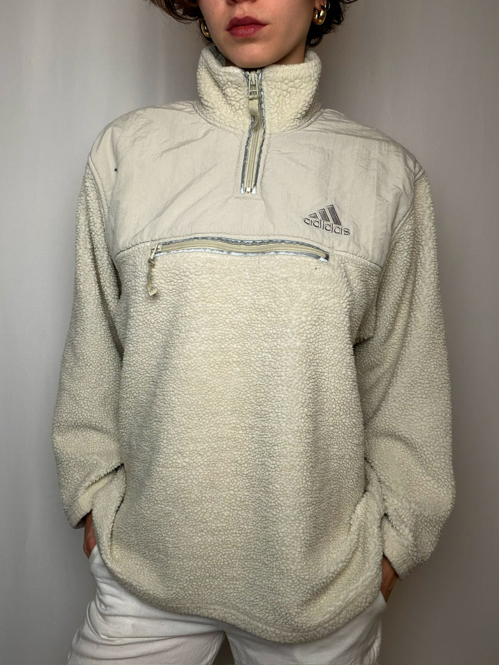 Polaire blanche molletonnée Adidas M vintage