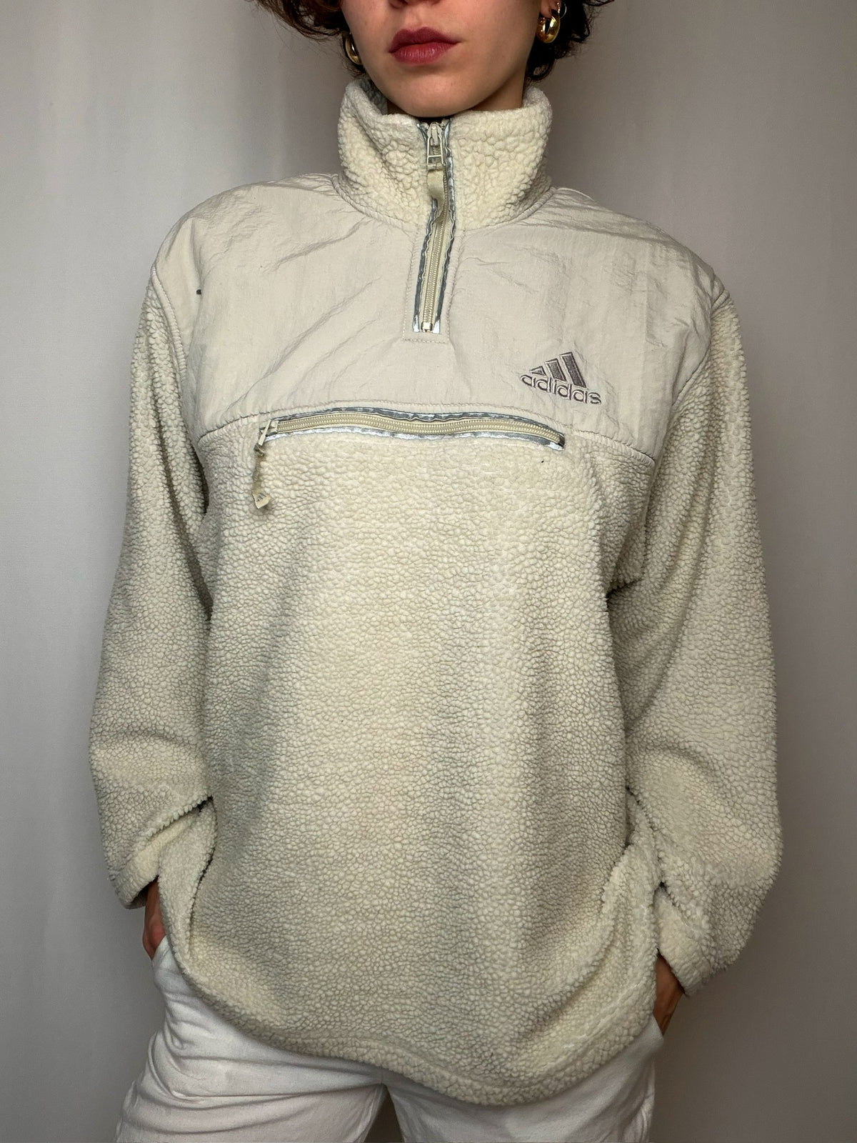 Polaire blanche molletonnée Adidas M vintage