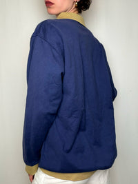 Polo épais bleu col beige manches longues L vintage