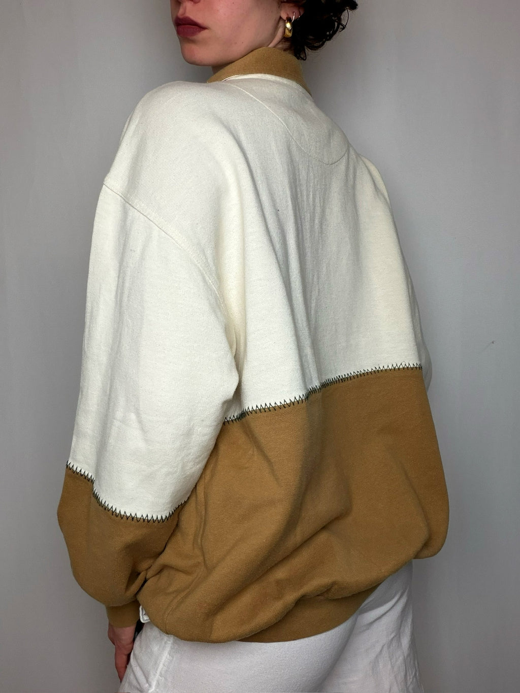 Pull col zippé beige vintage