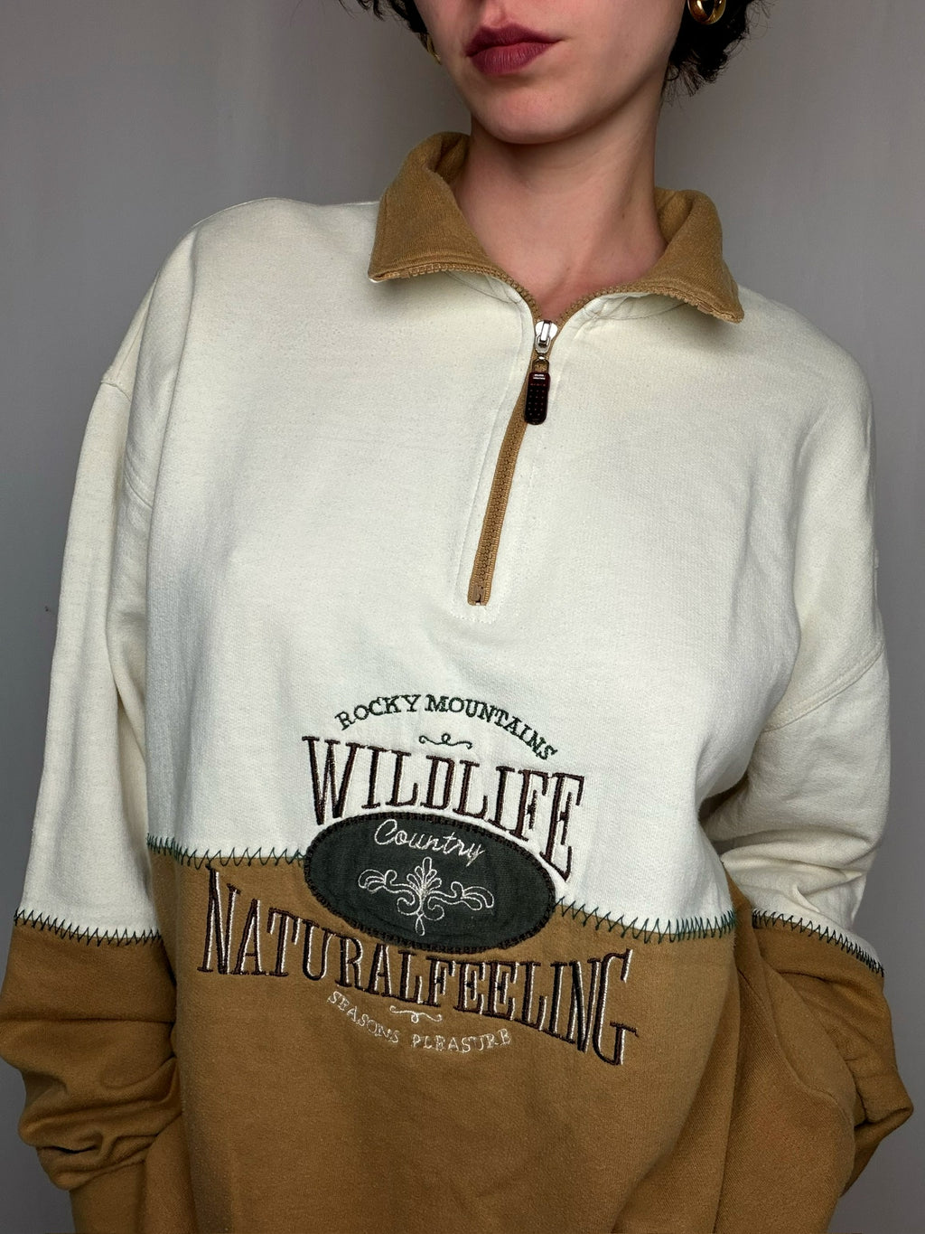 Pull col zippé beige vintage