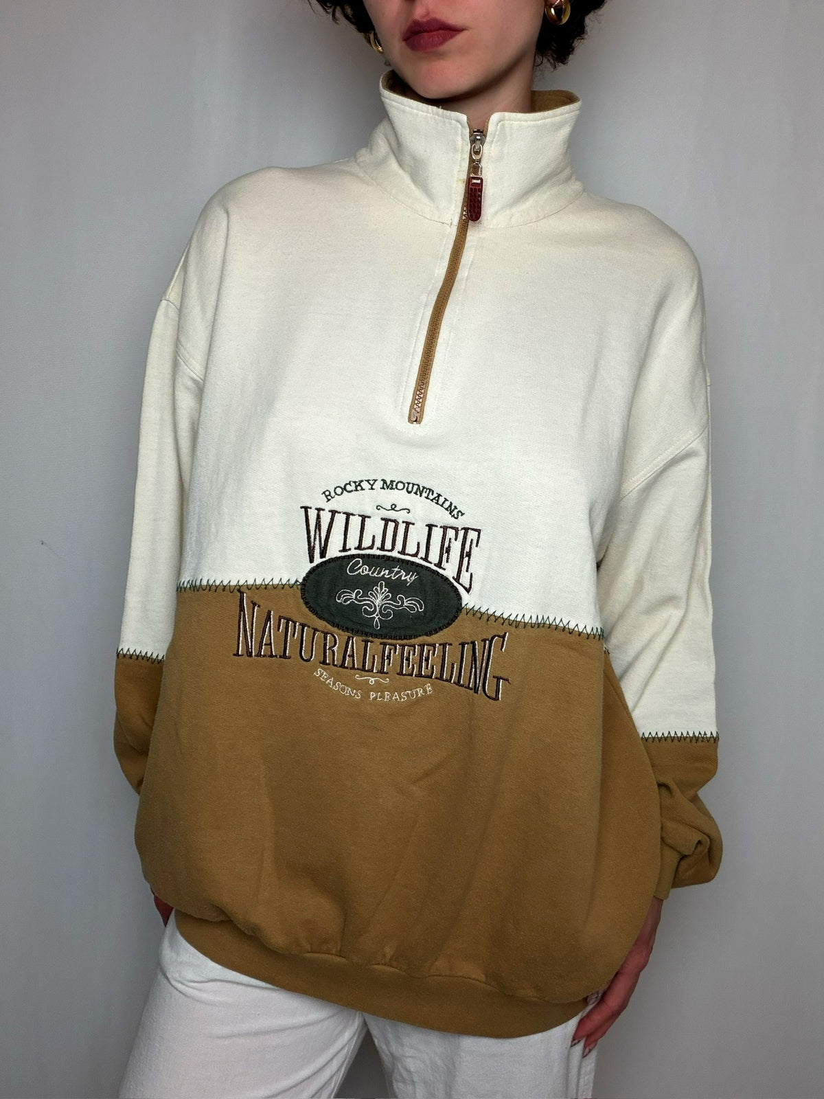 Pull col zippé beige vintage