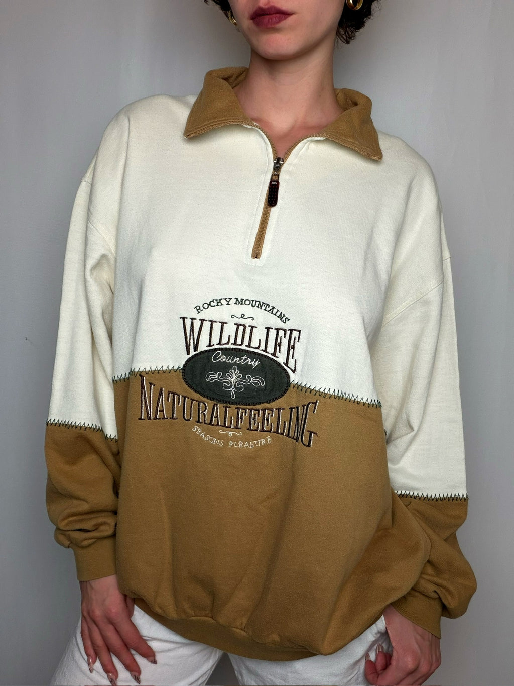 Pull col zippé beige vintage