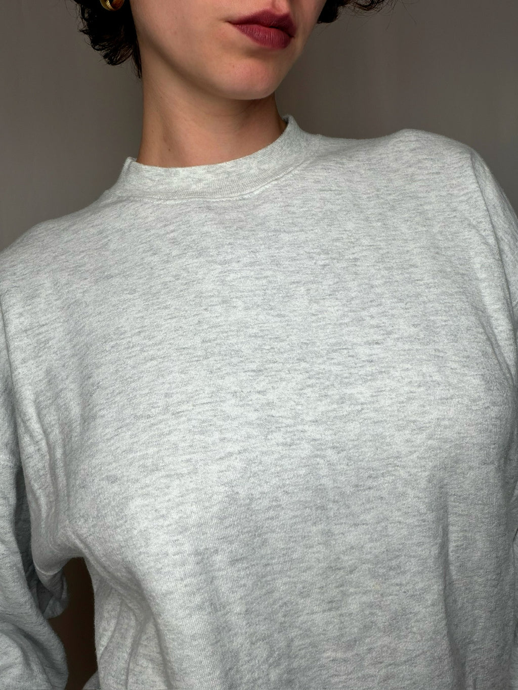 Pull imprimé gris chiné col montant M vintage