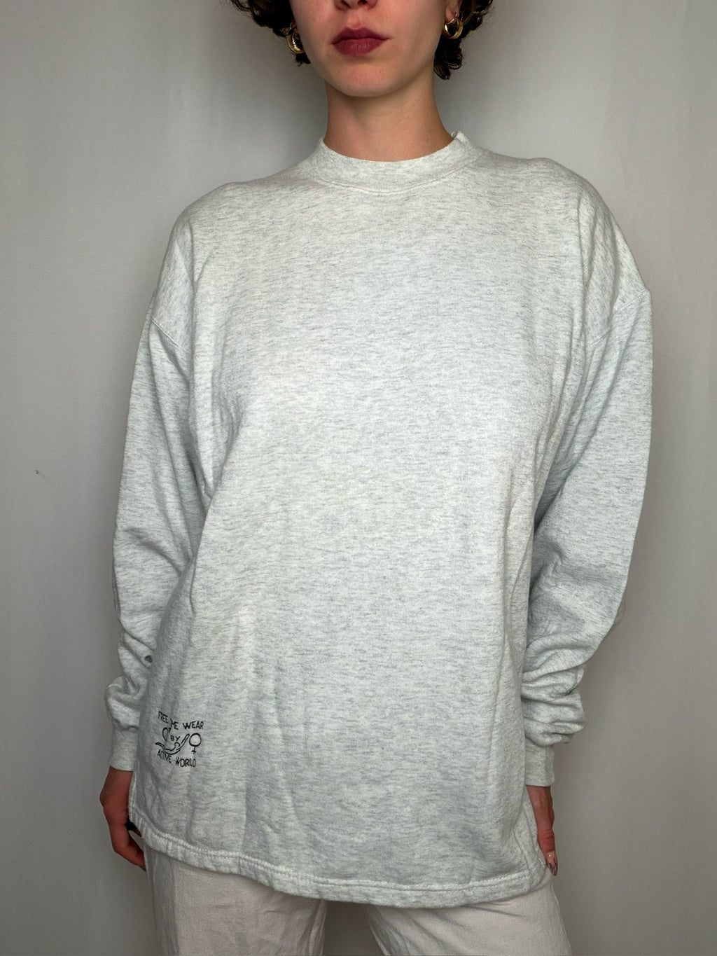 Pull imprimé gris chiné col montant M vintage