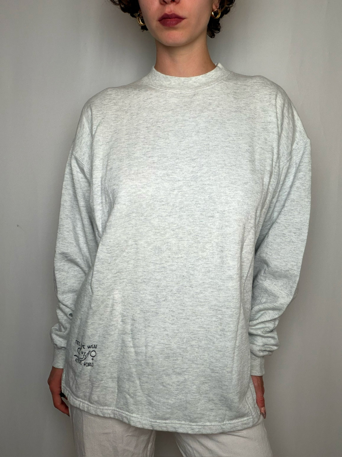 Pull imprimé gris chiné col montant M vintage