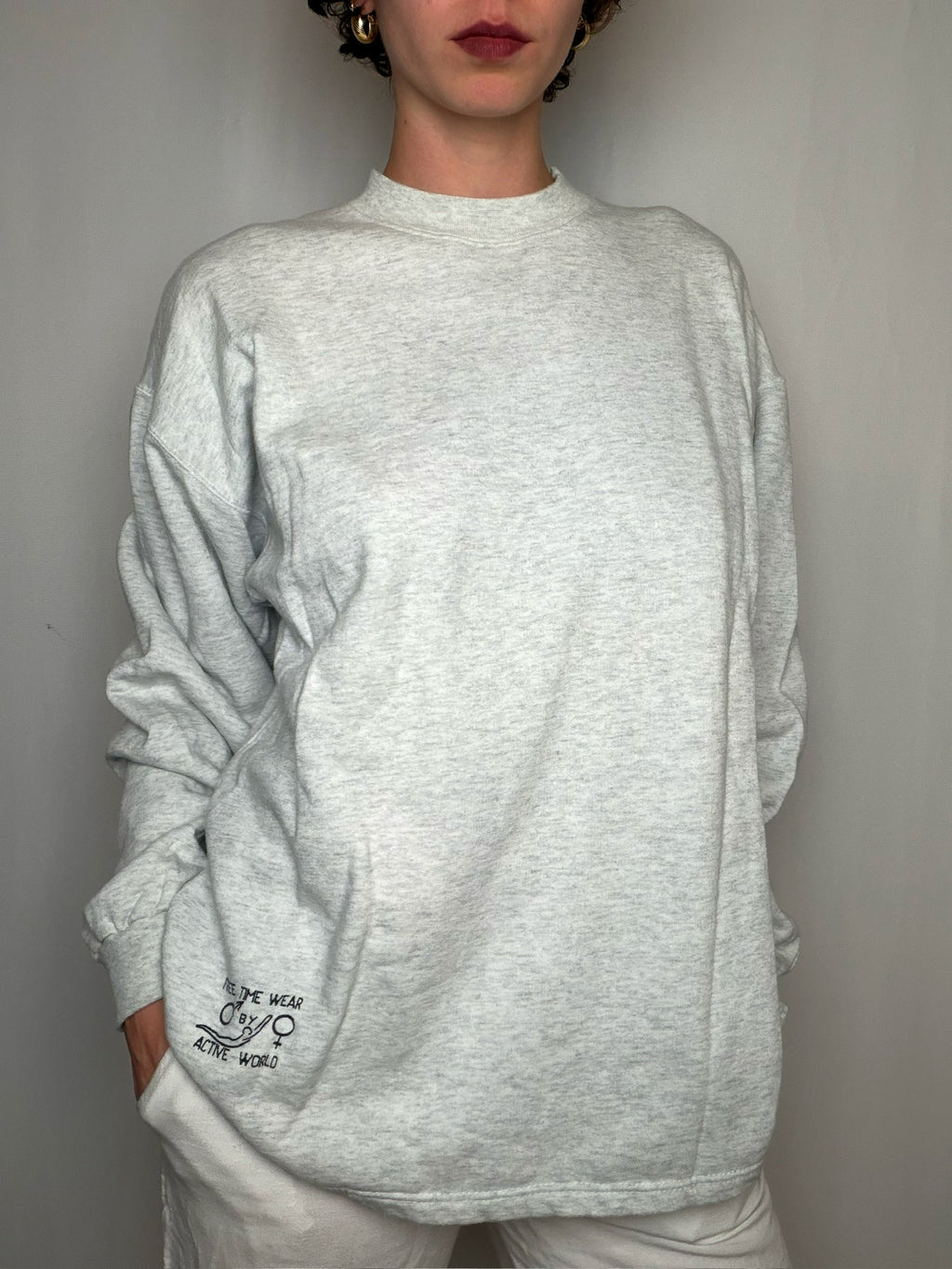 Pull imprimé gris chiné col montant M vintage