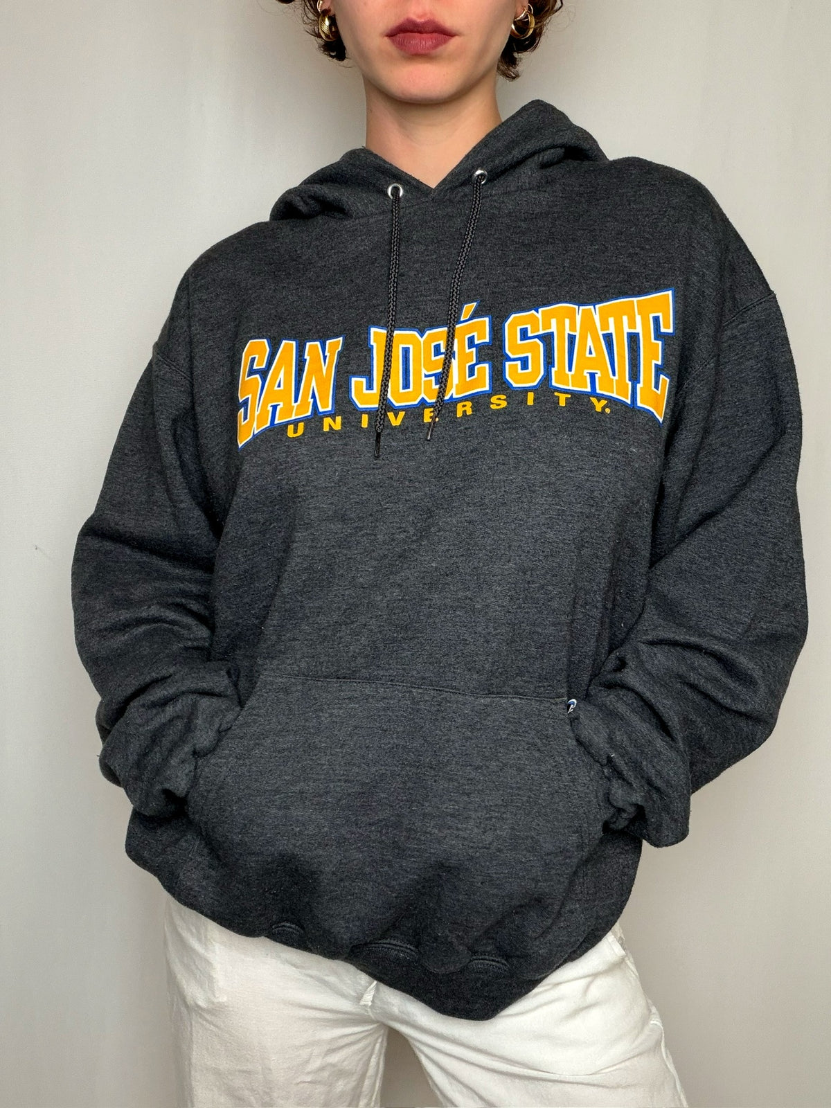 Hoodie campus gris Champion L vintage
