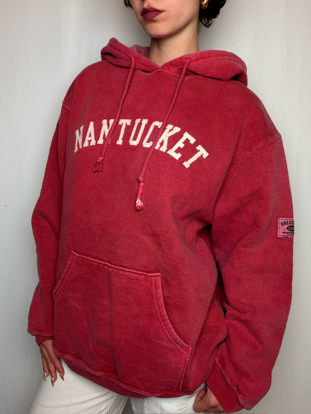 Hoodie campus rouge délavé M vintage