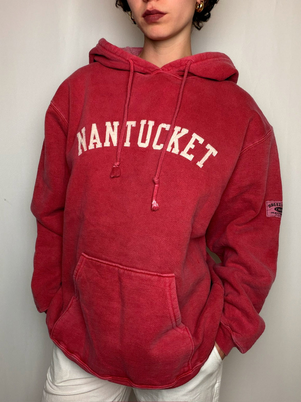 Hoodie campus rouge délavé M vintage