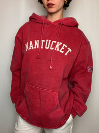 Hoodie campus rouge délavé M vintage