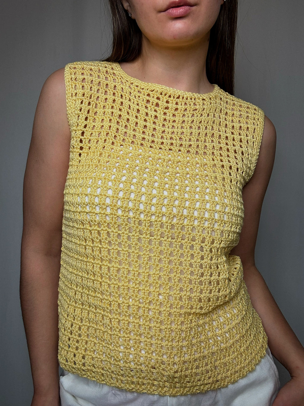 Vintage yellow crocheted top S/M