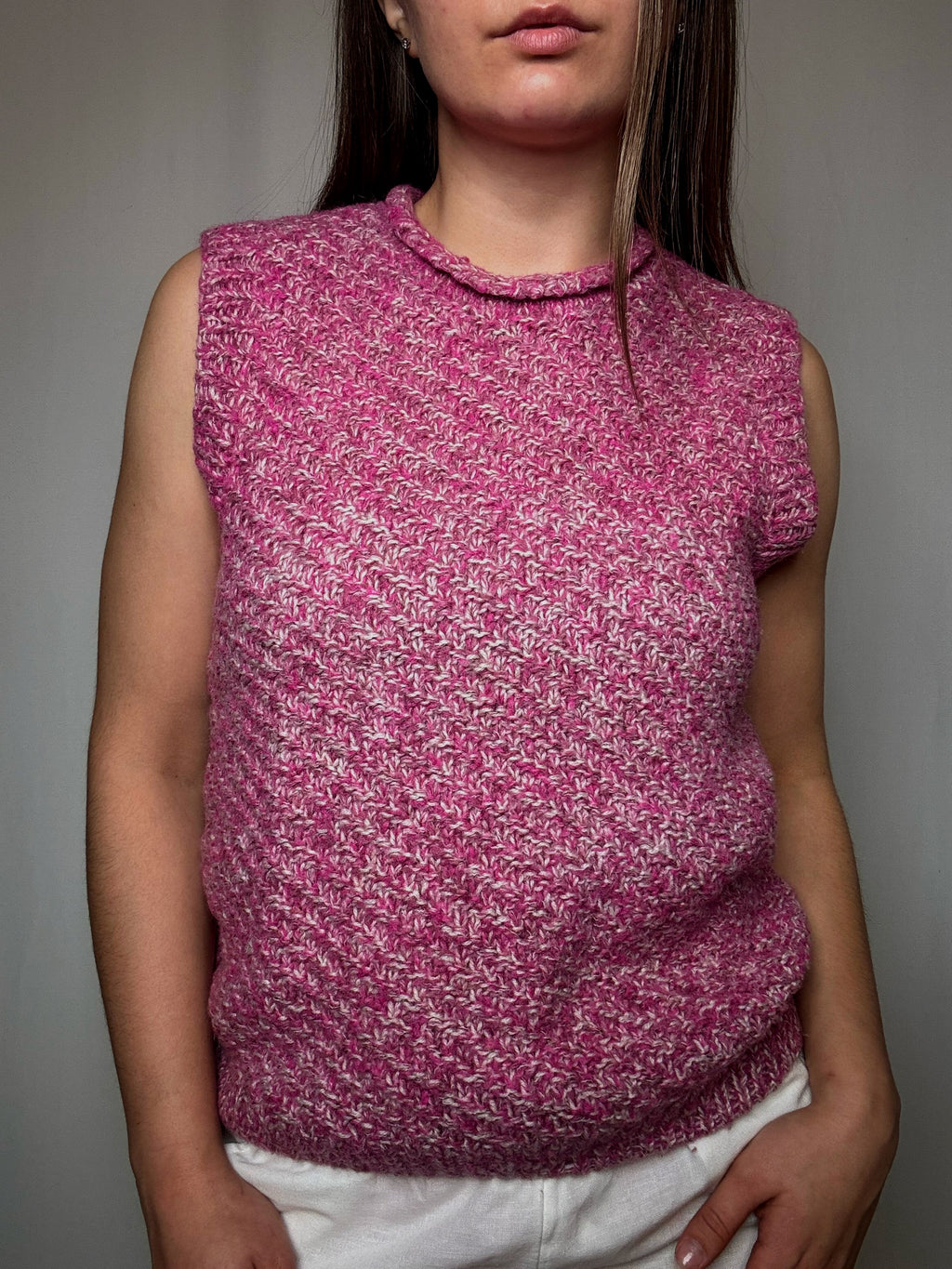 Gilet tricoté rose S/M vintage