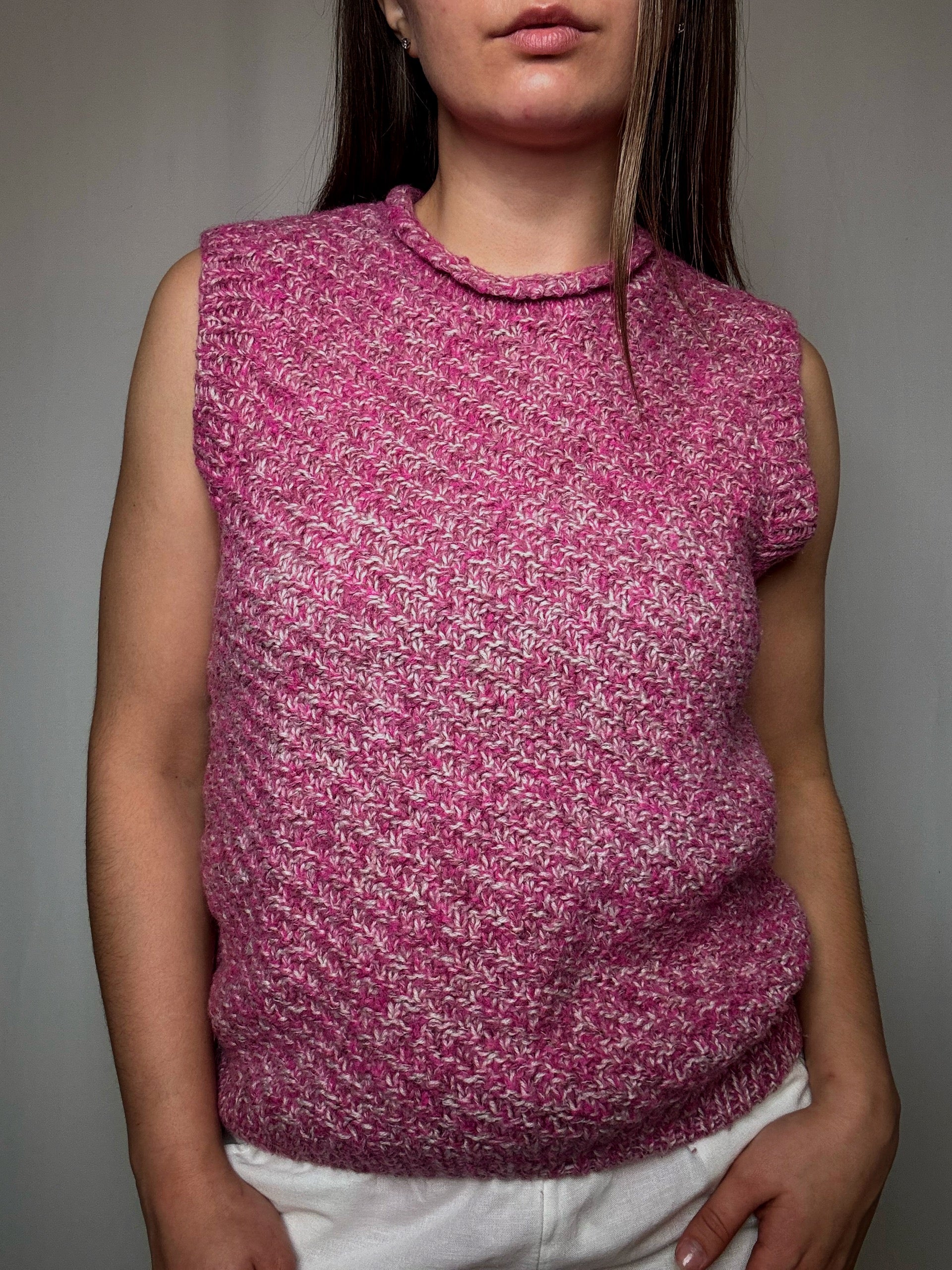 Gilet tricoté rose S/M vintage