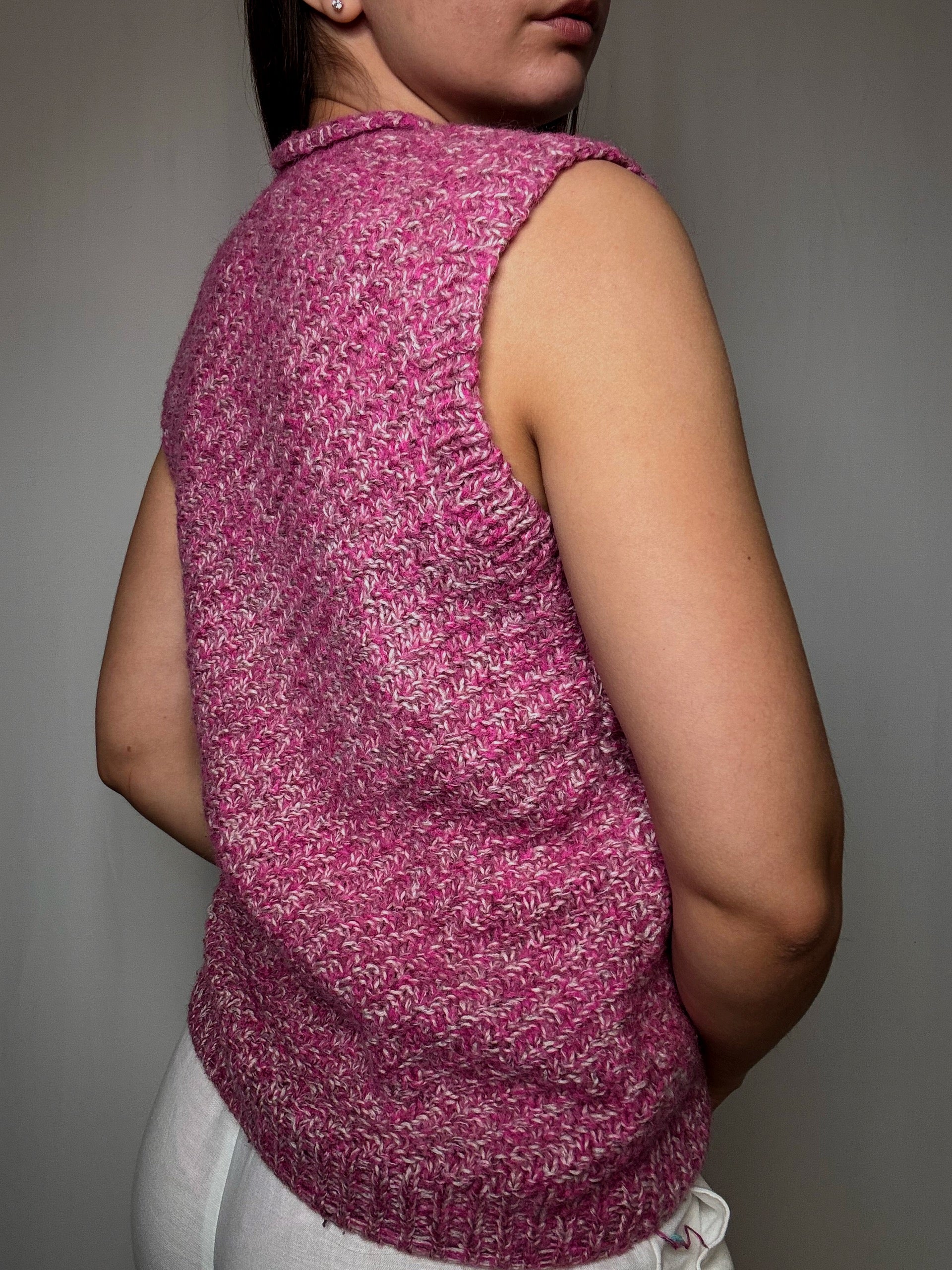 Gilet tricoté rose S/M vintage