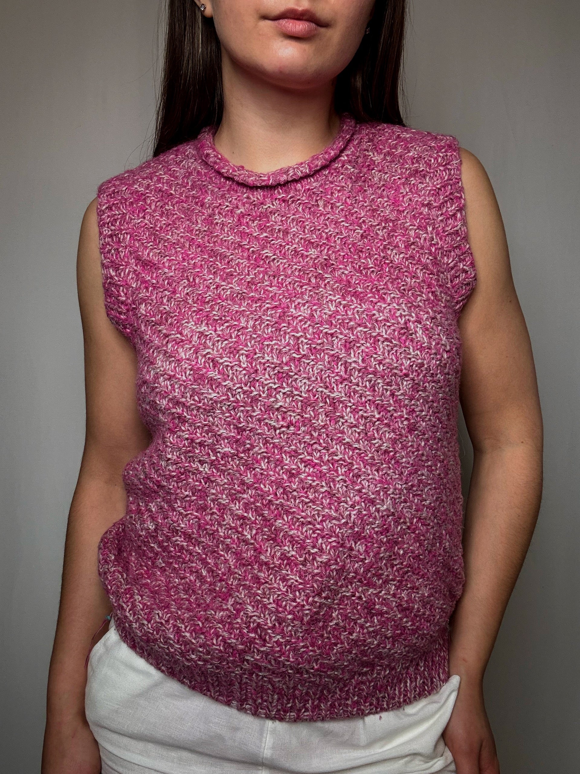 Gilet tricoté rose S/M vintage
