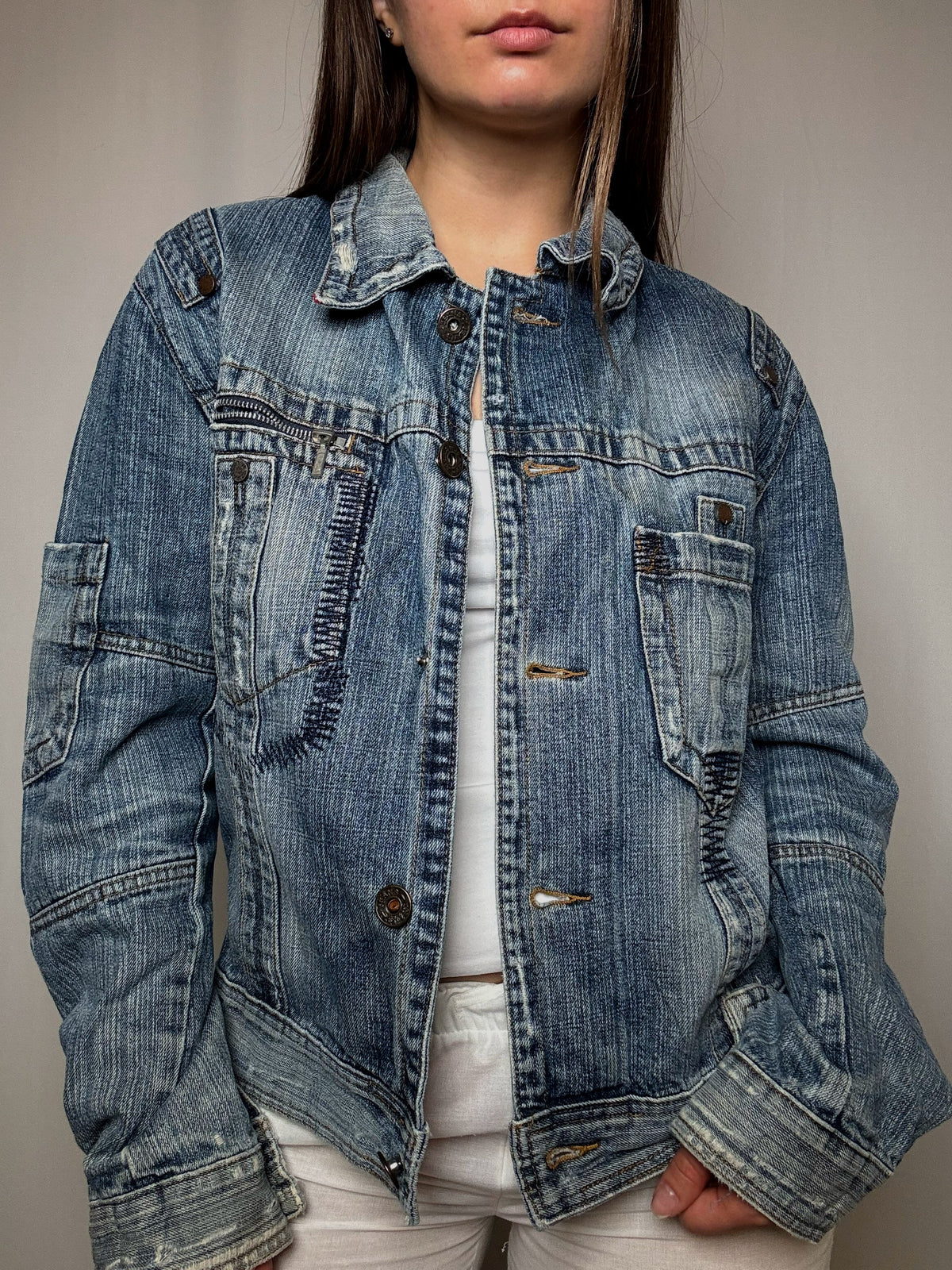 Veste en denim avec détails L vintage