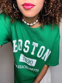 BOSTON L Vintage grünes Kurzarm-T-Shirt