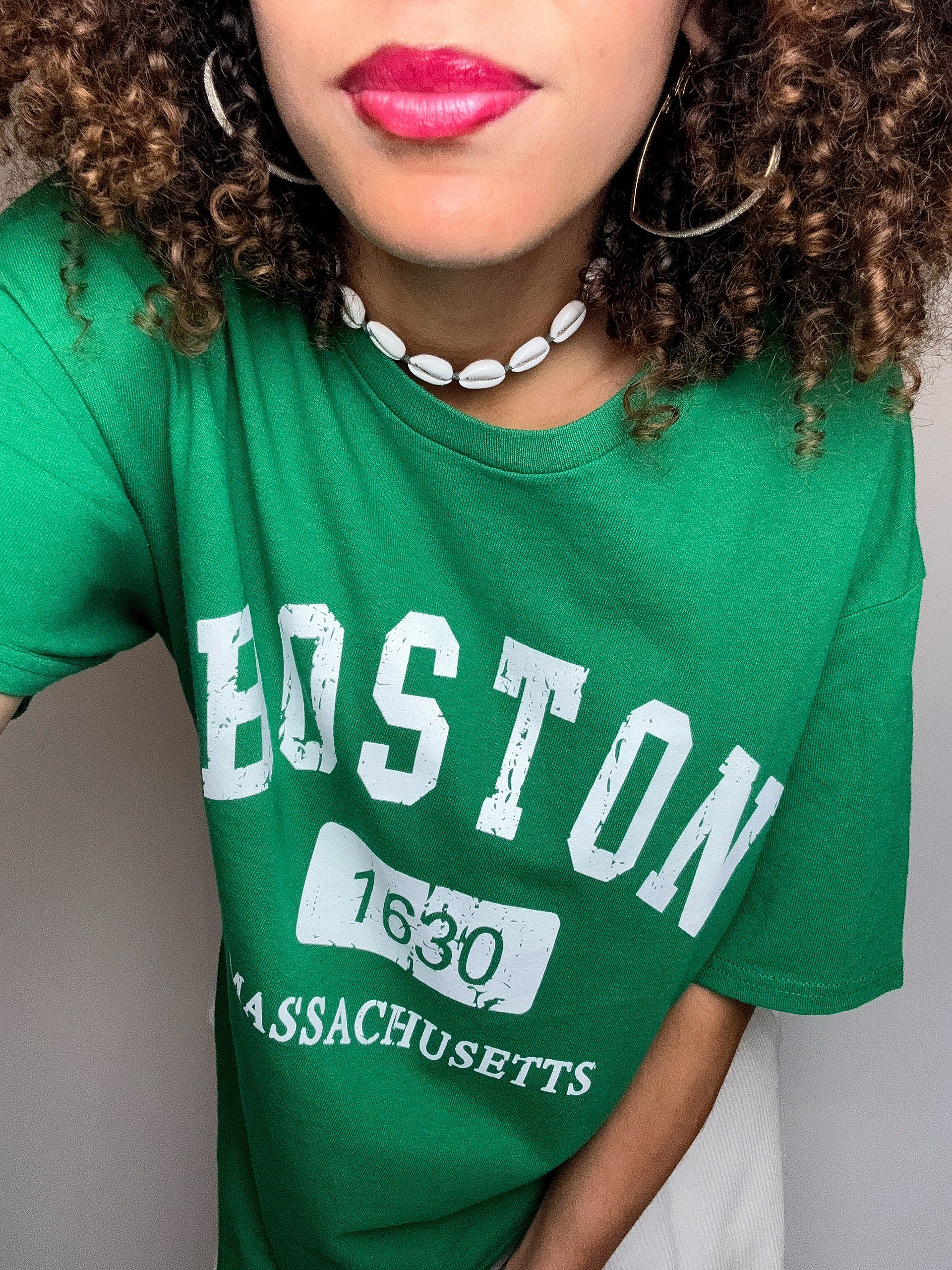 BOSTON L Vintage grünes Kurzarm-T-Shirt