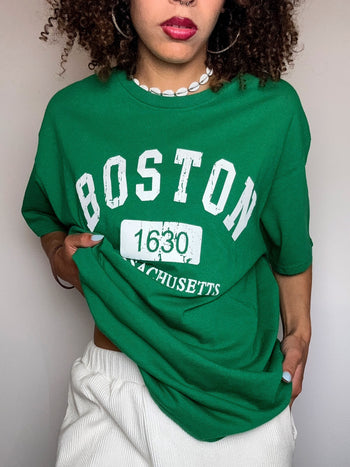 Tee shirt manches courtes vert BOSTON L vintage