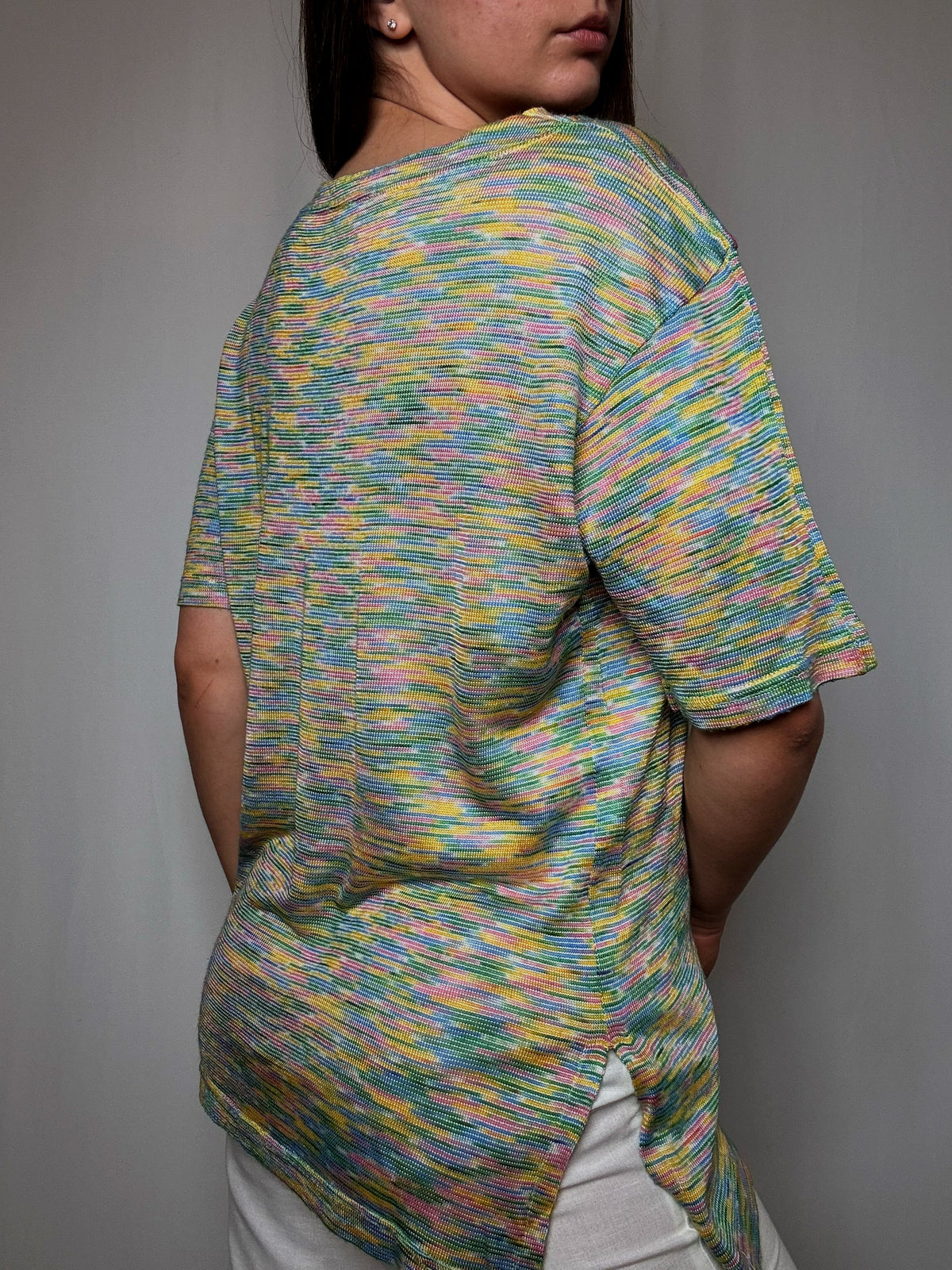 Tshirt en maille multicolore brodé L vintage