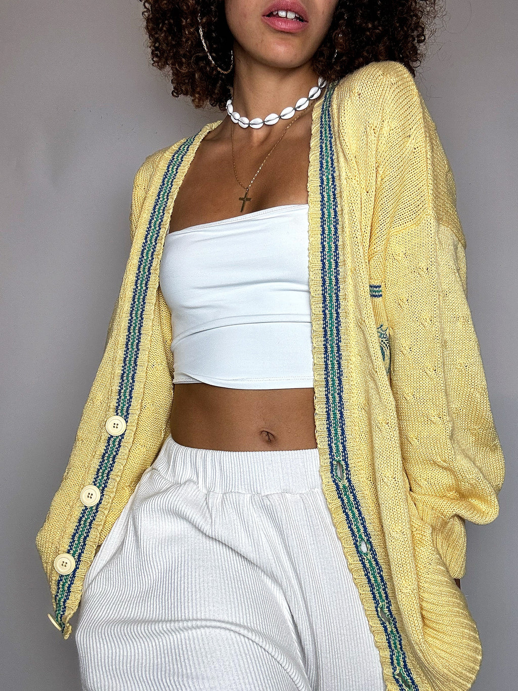 Cardigan en maille jaune L/XL vintage