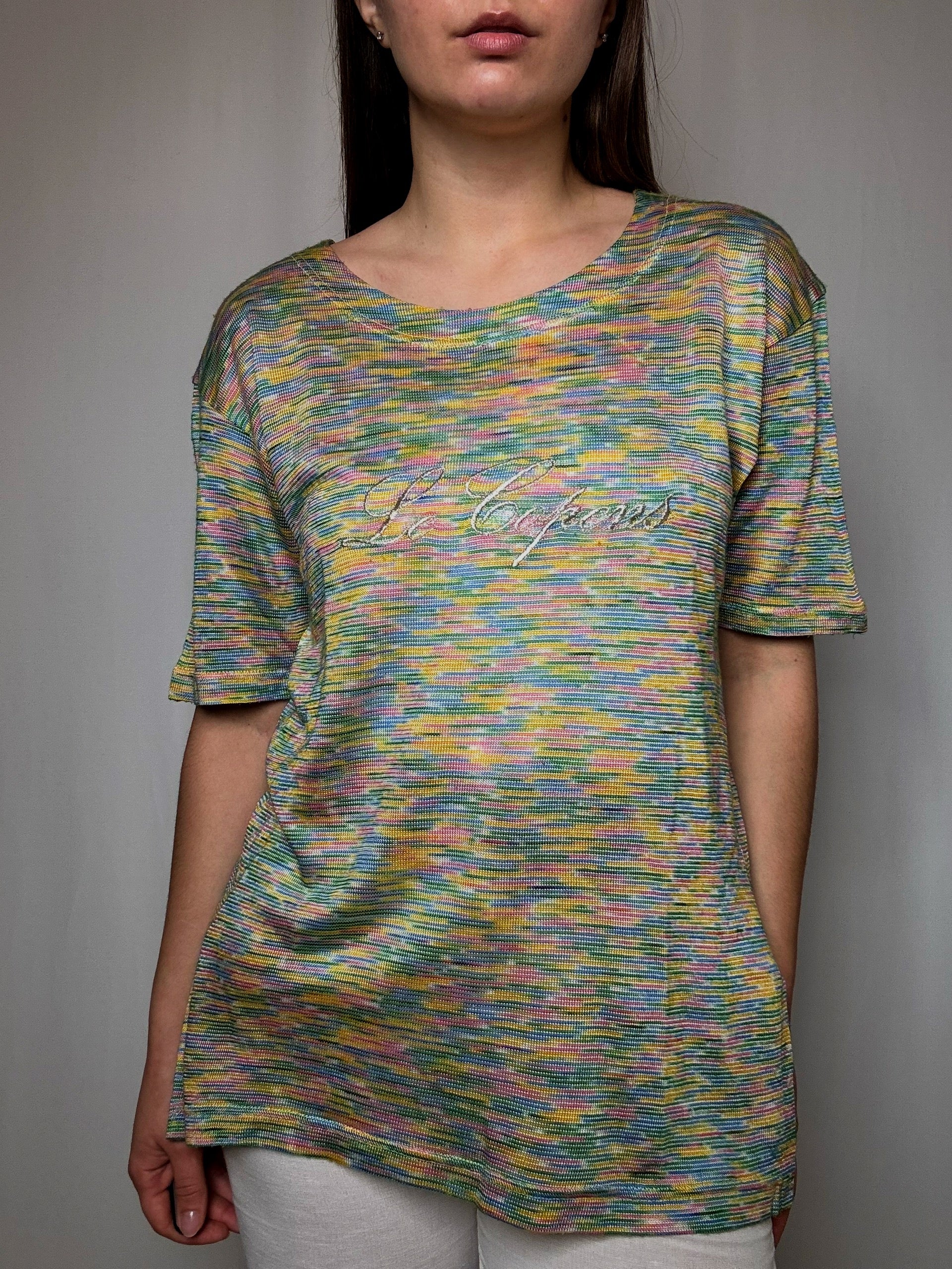 Tshirt en maille multicolore brodé L vintage