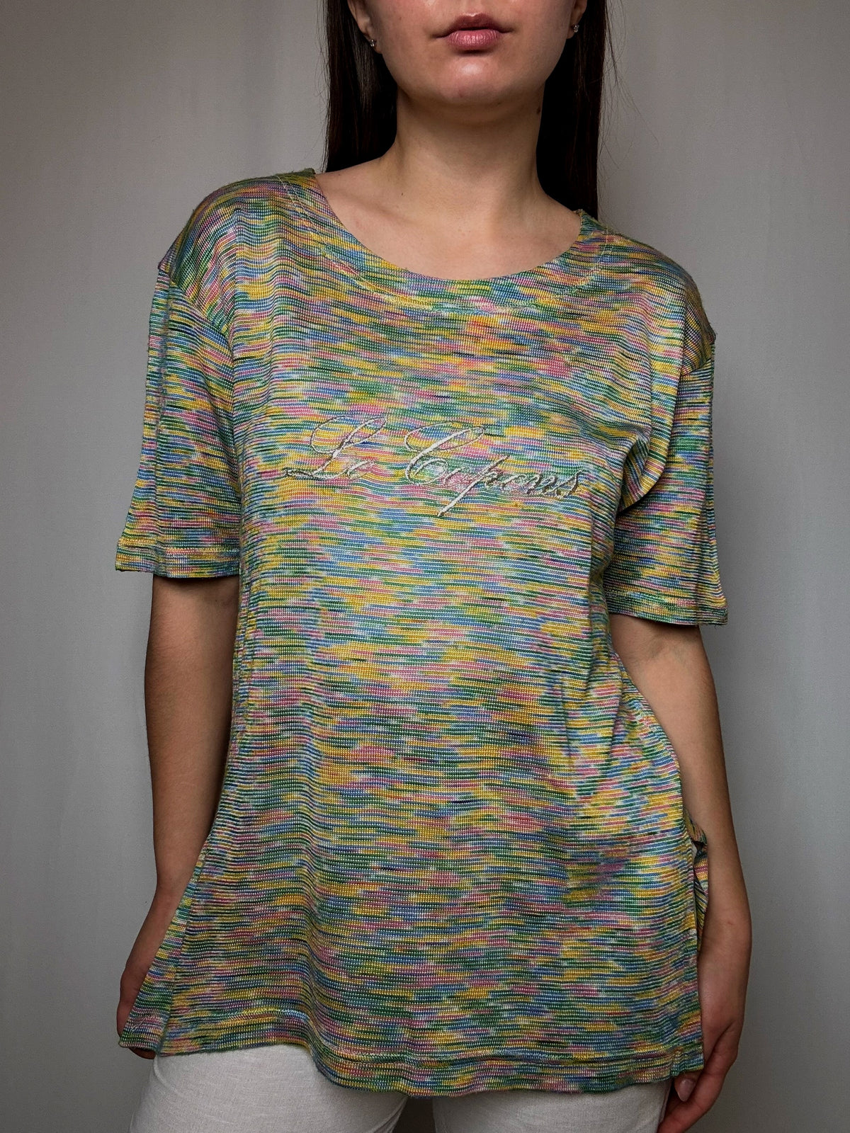 Tshirt en maille multicolore brodé L vintage