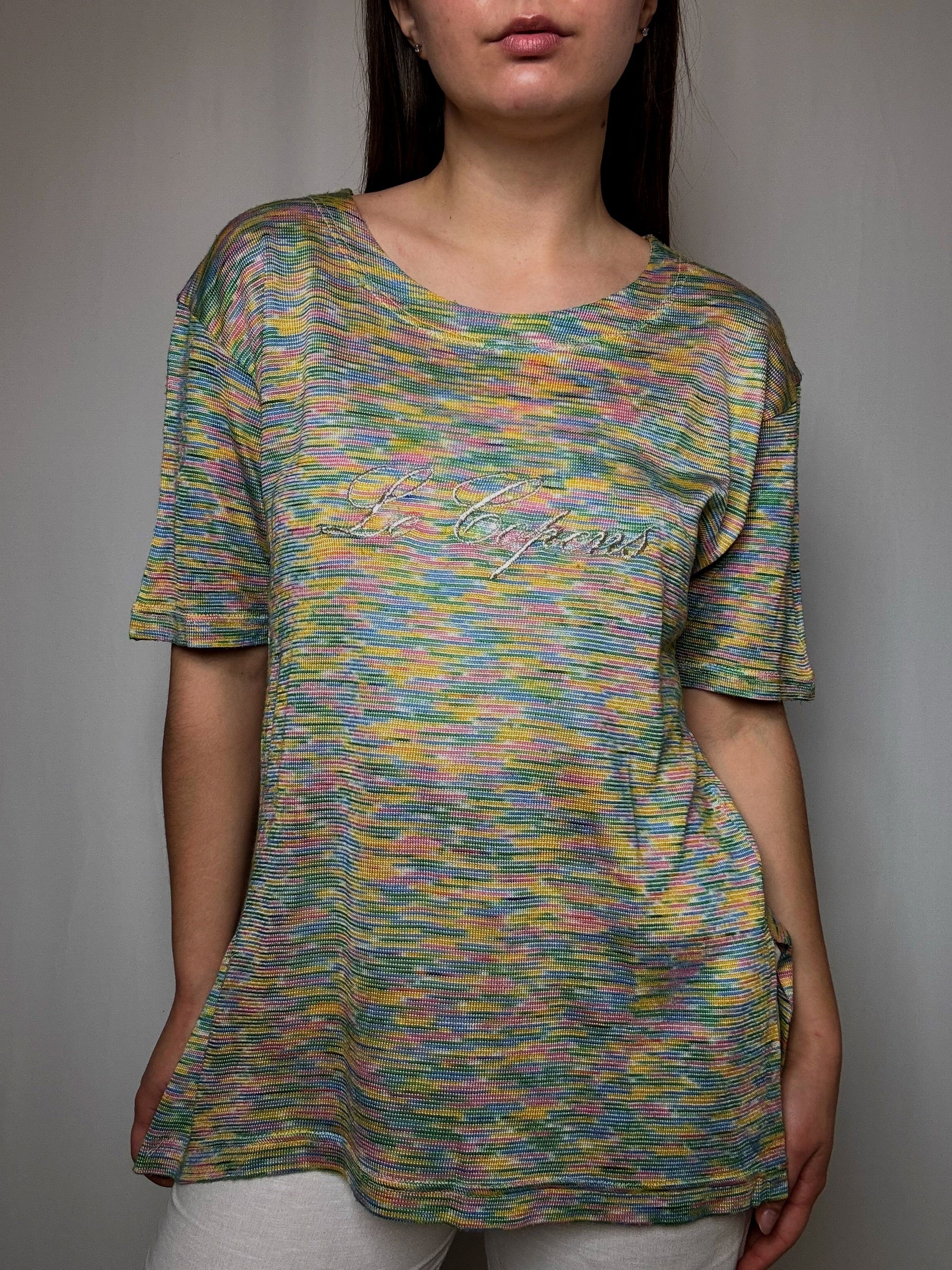 Tshirt en maille multicolore brodé L vintage