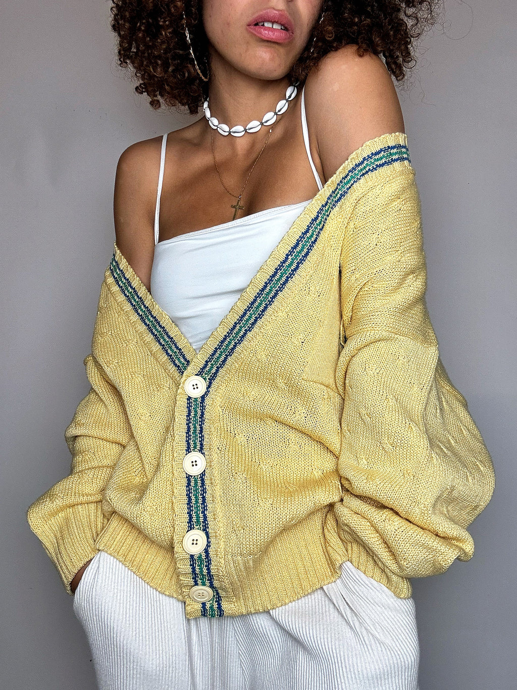 Cardigan en maille jaune L/XL vintage