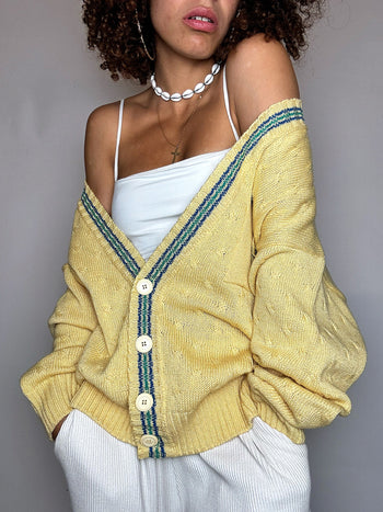 Cardigan en maille jaune L/XL vintage