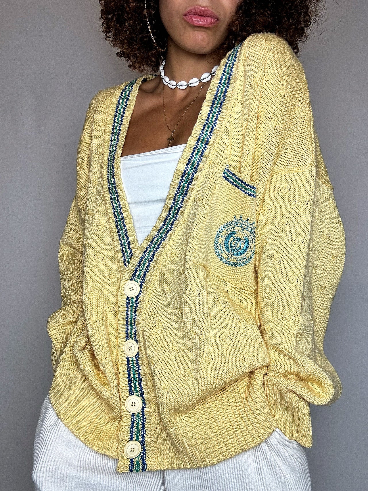 Cardigan en maille jaune L/XL vintage