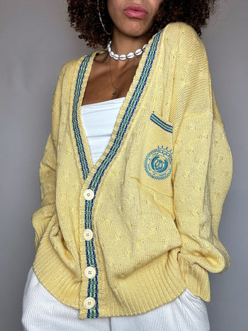 Cardigan en maille jaune L/XL vintage