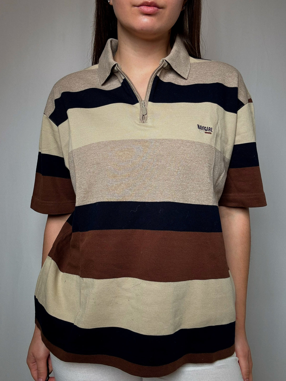 Polo rayé à zip XL vintage