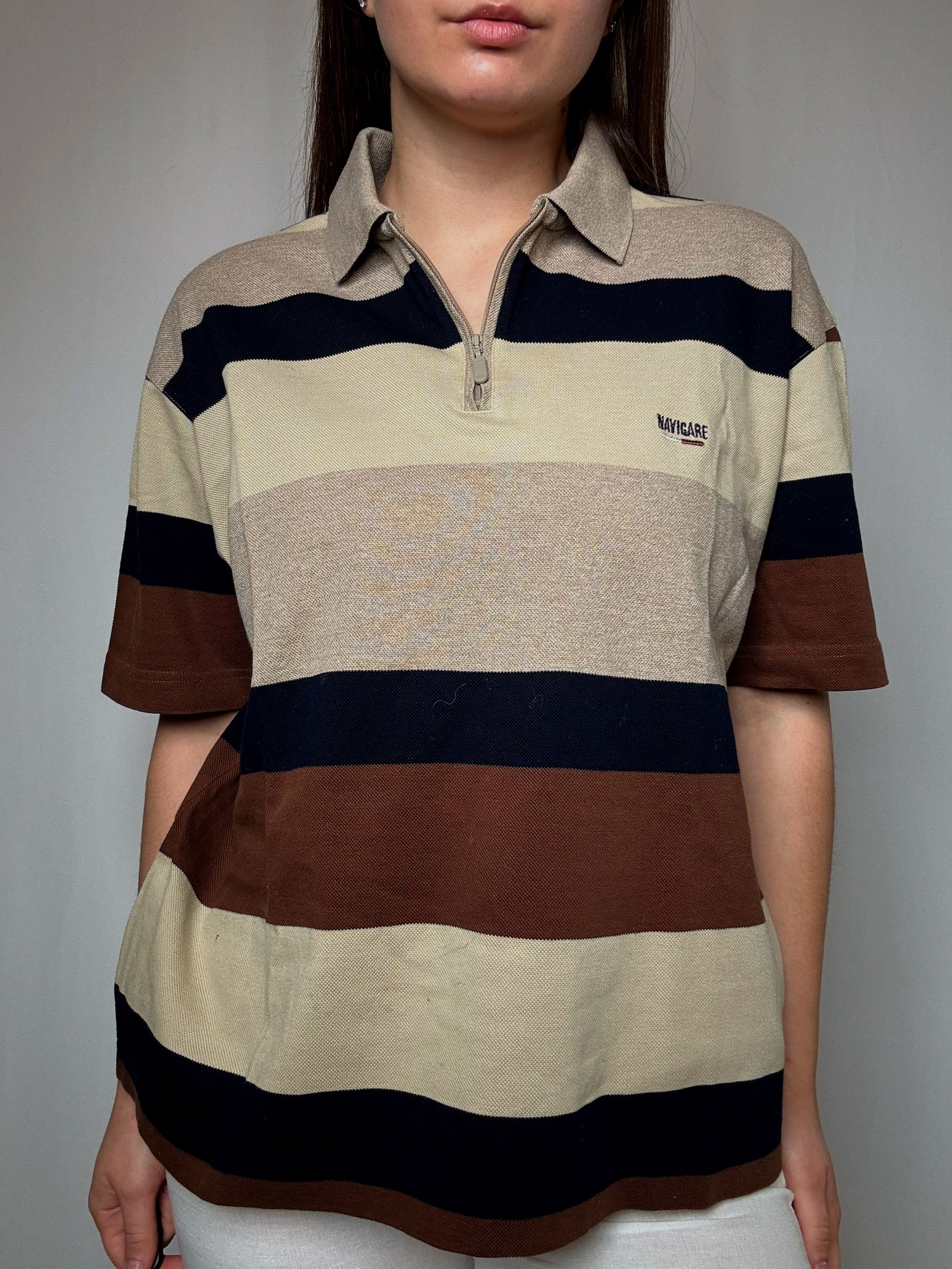 Polo rayé à zip XL vintage