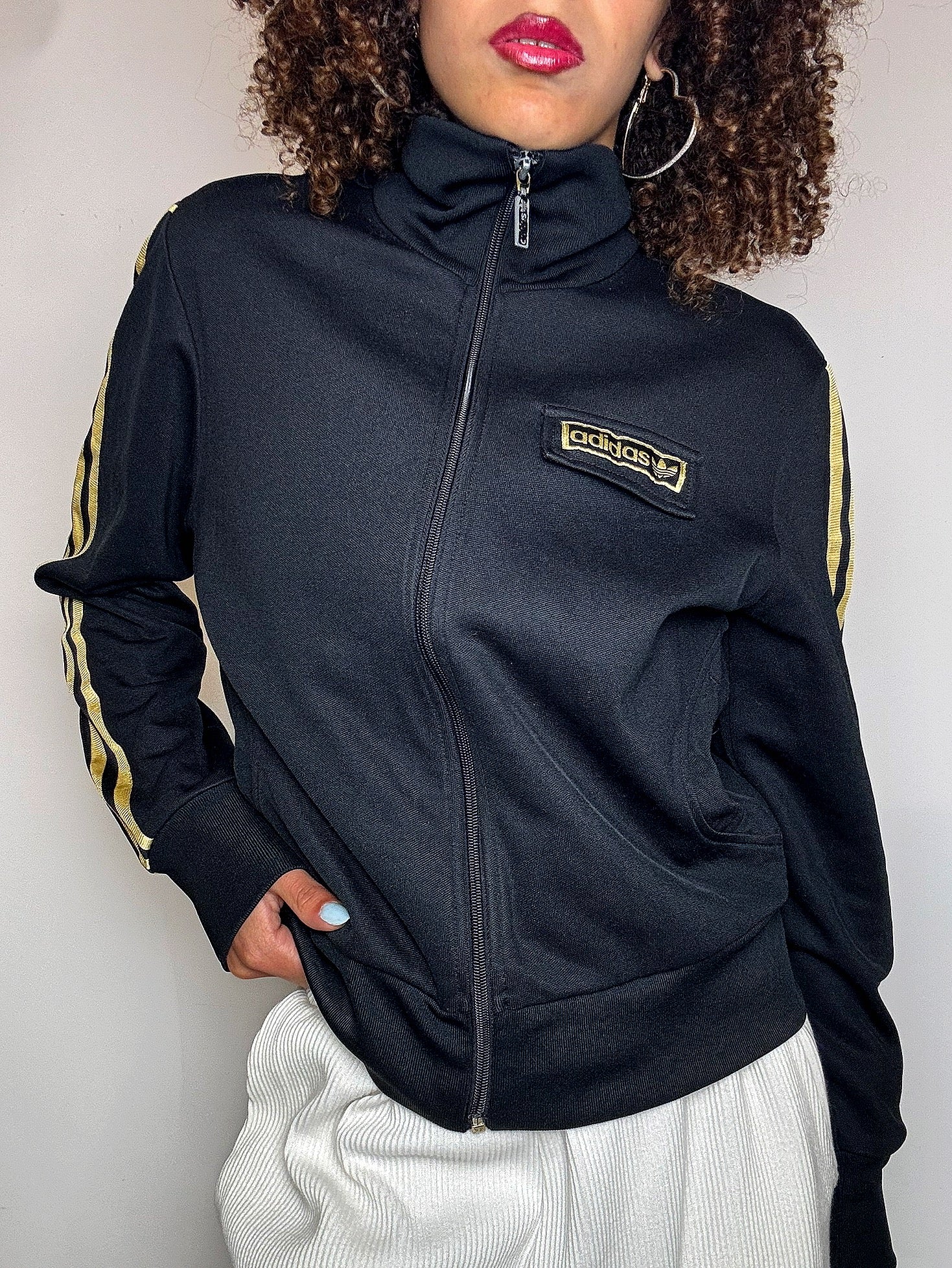 Jacket fittée noire ADIDAS L vintage